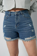 Denim Women's High-Waisted Shorts Distressed Frayed Hem