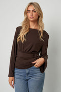 Woven Polyester Fiber Women's Long Sleeve Top Elegant Solid Color Fall/Winter