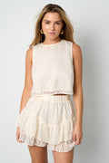 Woven Polyester Fiber Women's Sleeveless Tops Elegant Botanical 2-piece Set