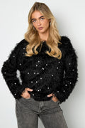 Woven Polyester Fiber Women's Long Sleeve Top Elegant Sequins