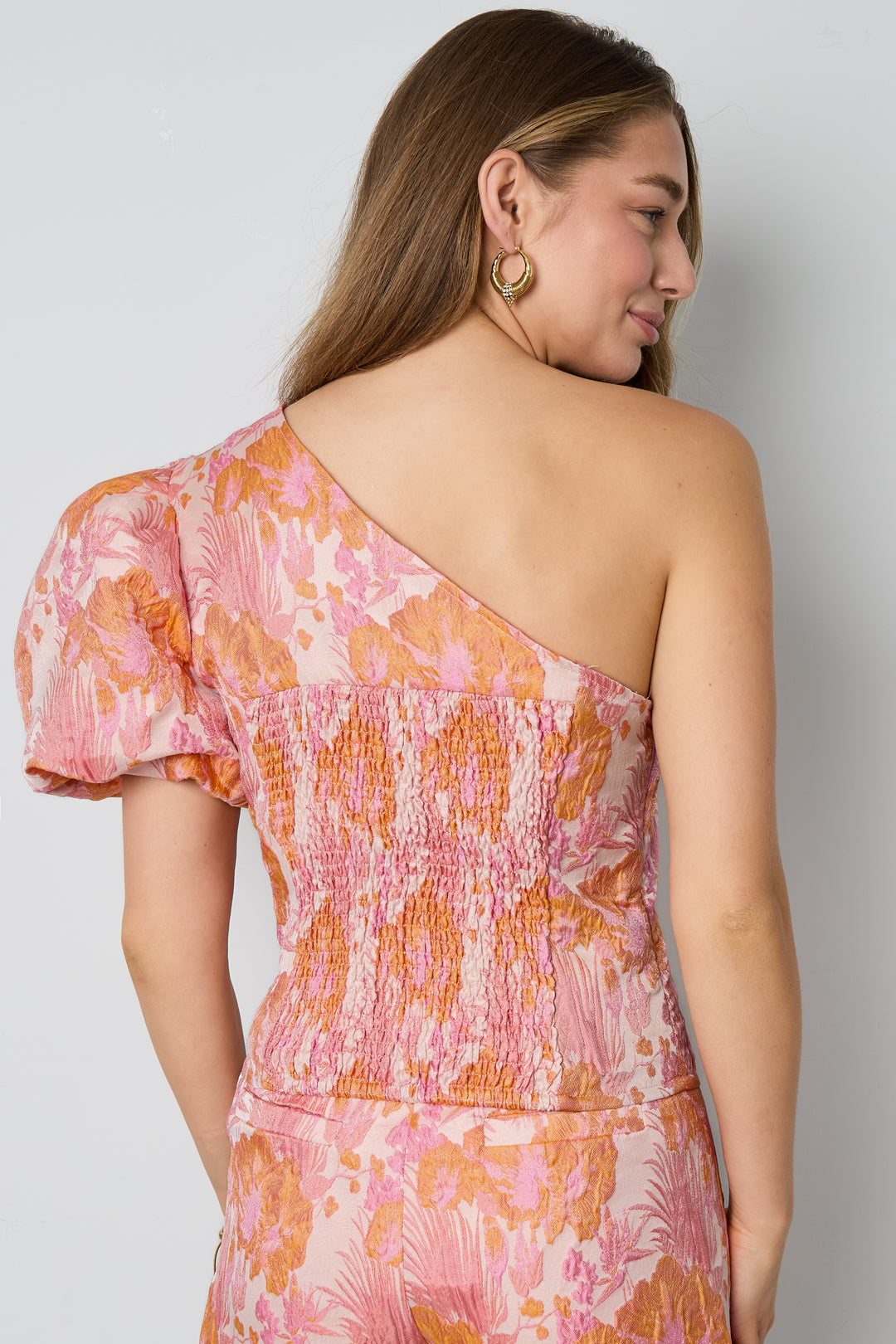 Woven Polyester Fiber Women's One Shoulder Top Elegant Floral Print