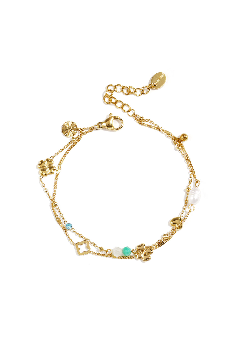 Bracelet with clover, beads and stones